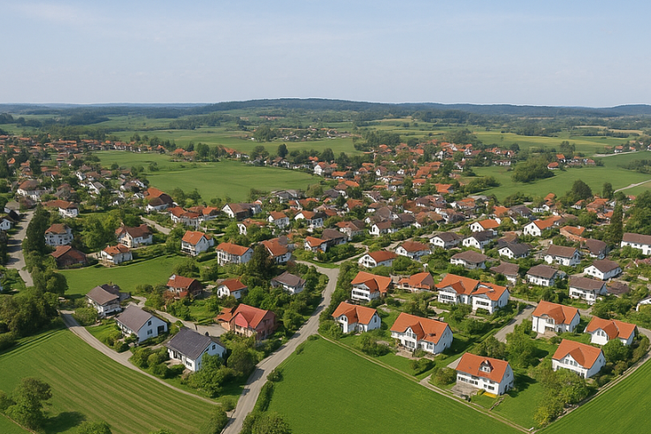 Luftaufnahme von Hochbuch bei Lindau mit Einfamilienhäusern, gepflegten Gärten und umliegender grüner Landschaft